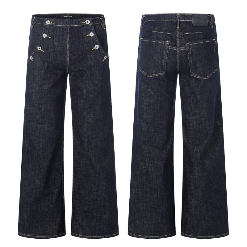 Button Detail Baggy Denim Pant